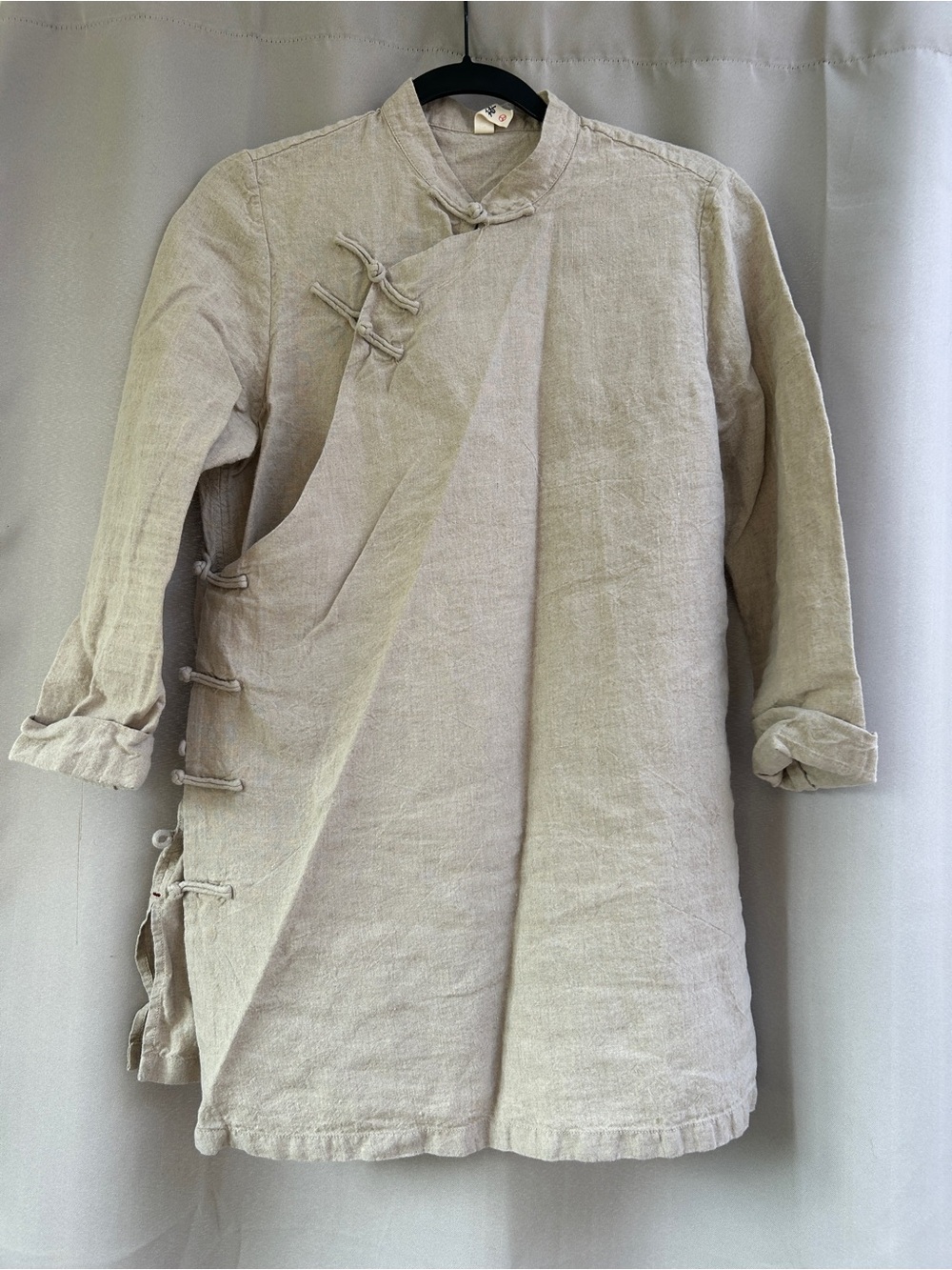 Women's Natural Beige Linen Wrap Top with Frog Closures